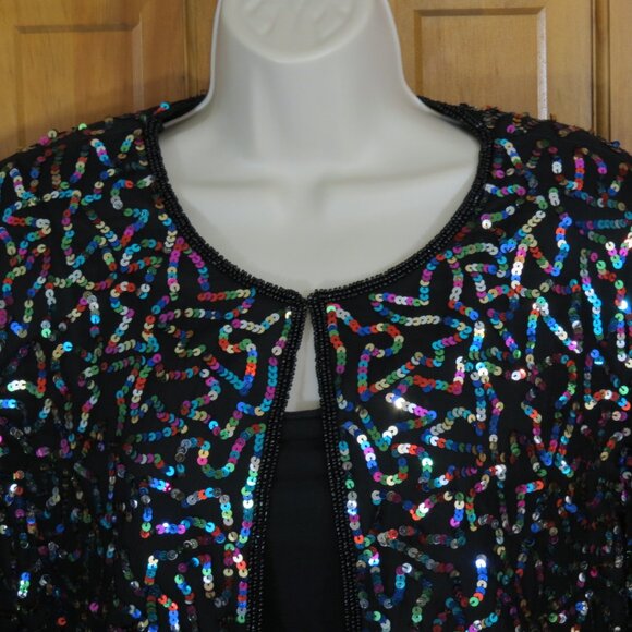 Papell Boutique Evening Black With Multicolored Sequin Jacket Evening Size XL - Picture 3 of 10